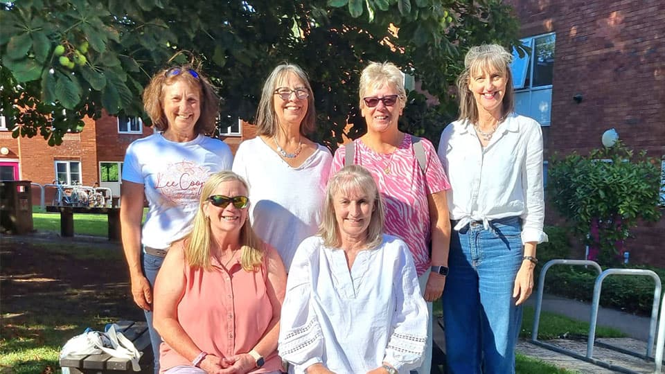 A group of six of the women standing together Falk Egg Reunion 2.8.25